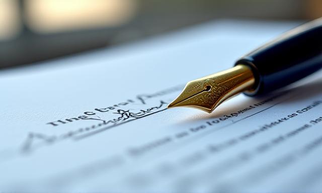 A legal document signed with a fountain pen