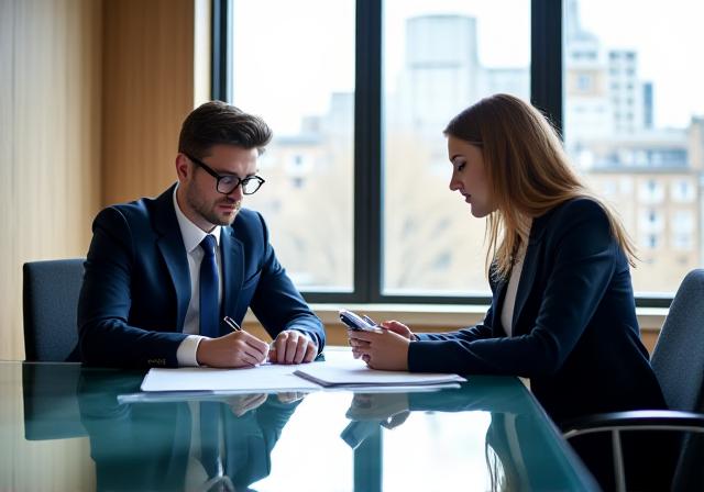 Professional legal consultants discussing compliance strategies in a bright, modern London boardroom